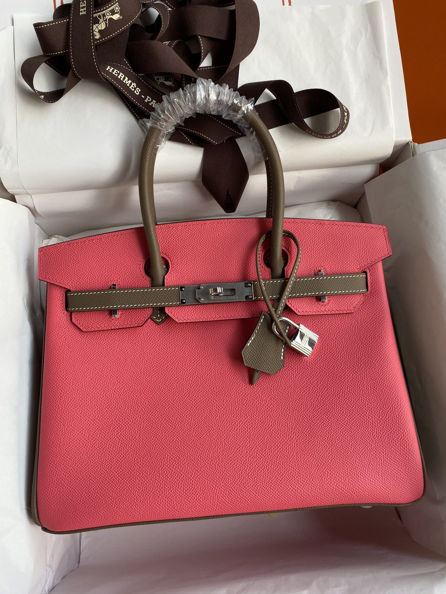 Hermes Birkin 30CM Epsom Leather Handbag Pink Grey